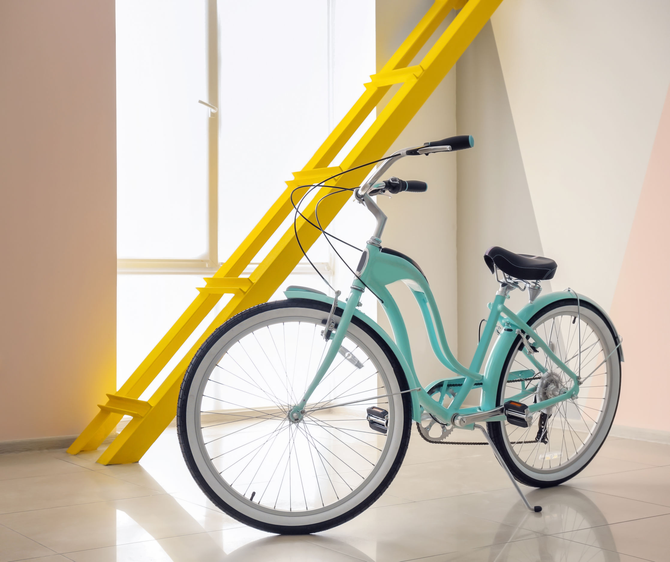 Modern two-wheeled bicycle indoors