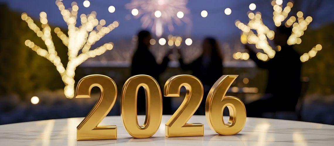 Happy new year 2016 golden text on the table with bokeh background