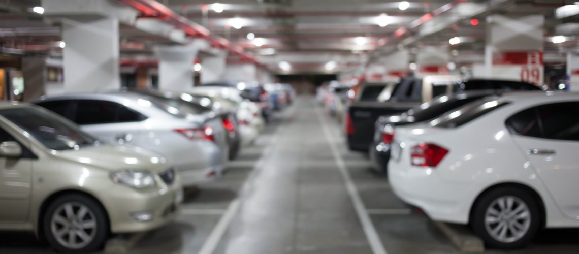 Blur image, Underground parking with cars.